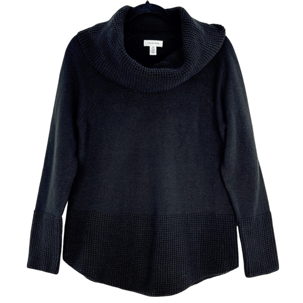 Calvin Klein Black Cowl Neck Ribbed Hem Sweater Women's Size Small Tunic Fit